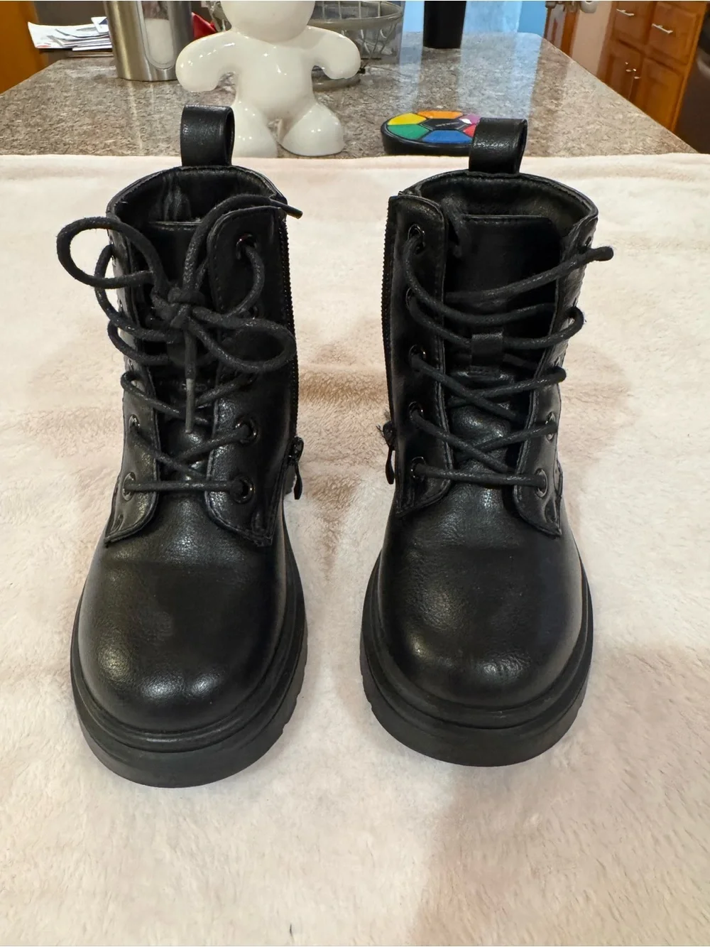 Kids Black Lace-Up Ankle Boots with Side Zip